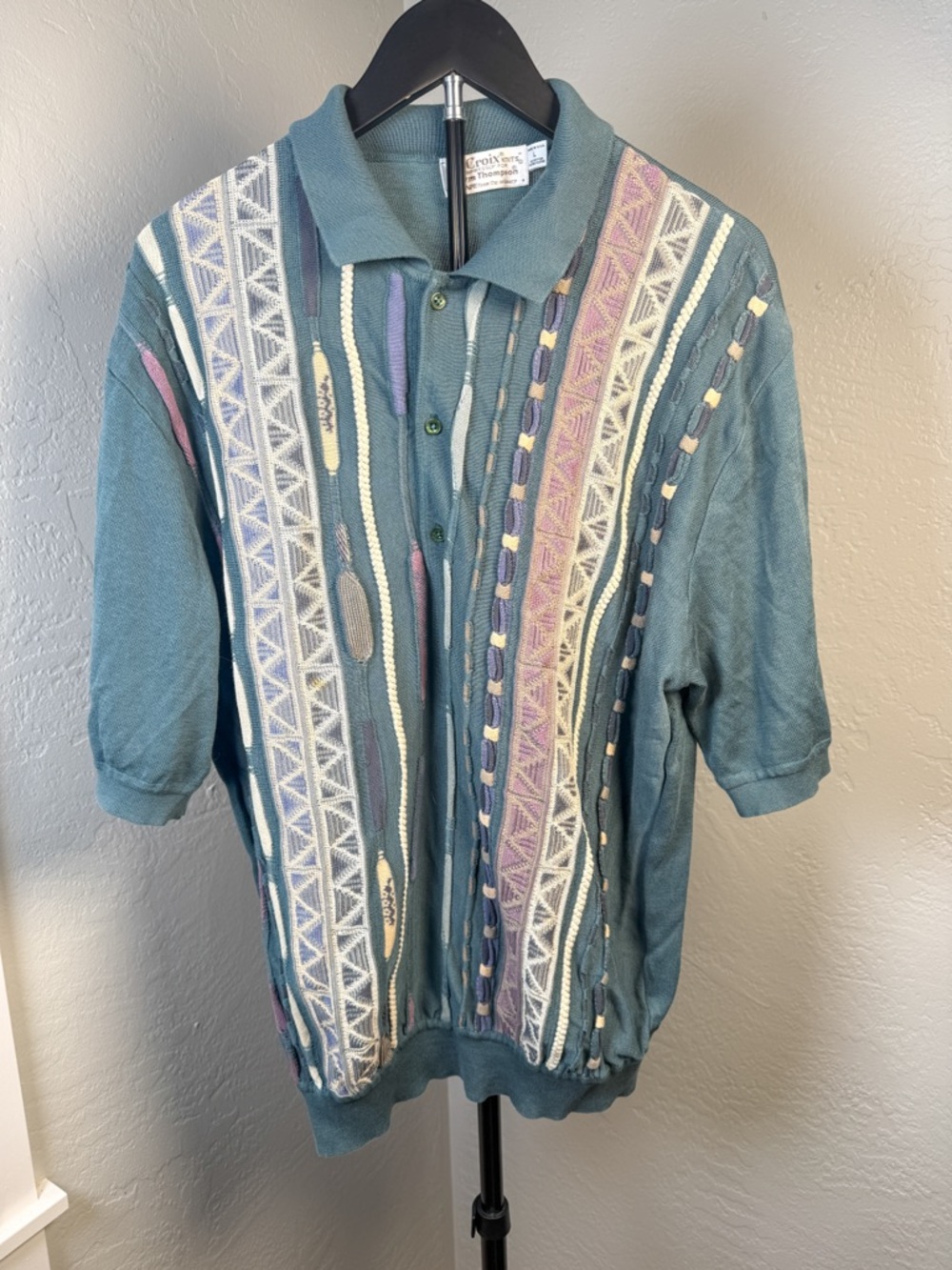 Vintage St. Croix Knit Polo Shirt Norm Thompson Textured USA Coogi Style Size L